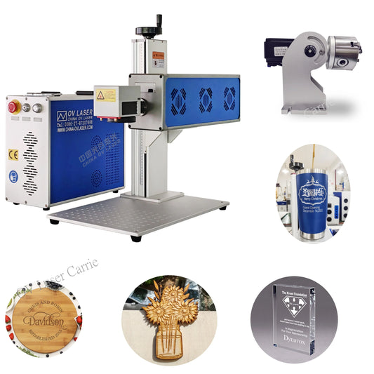 Co2 Galvo Desktop Laser 35W 60W  Laser Marking Machine Working Table With Rotary Device for wood cups